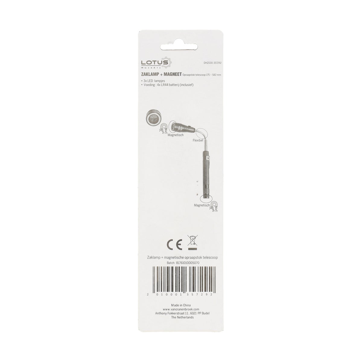 Zaklamp met magnetische opraapstok telescoop Zaklamp met magnetische opraapstok telescoop