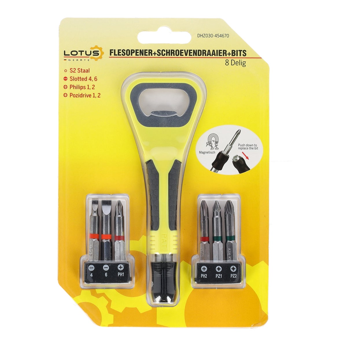 Flesopener met schroevendraaier en bits Flesopener met schroevendraaier en bits