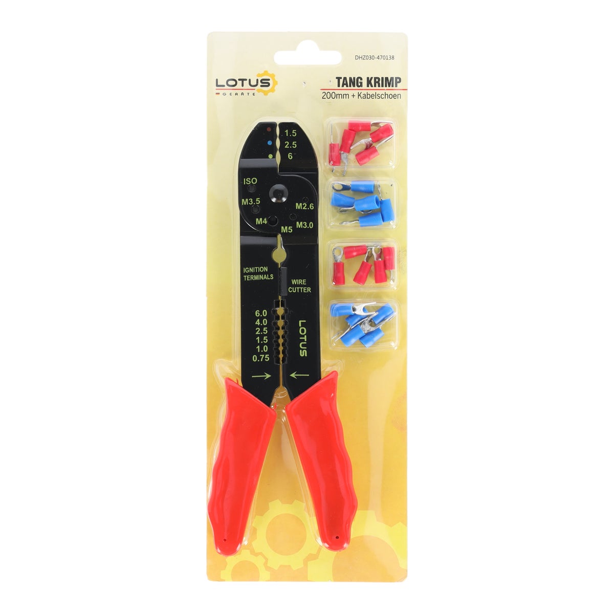 Krimptang 200 mm met kabelschoentjes Lotus Krimptang 200 mm met kabelschoentjes Lotus