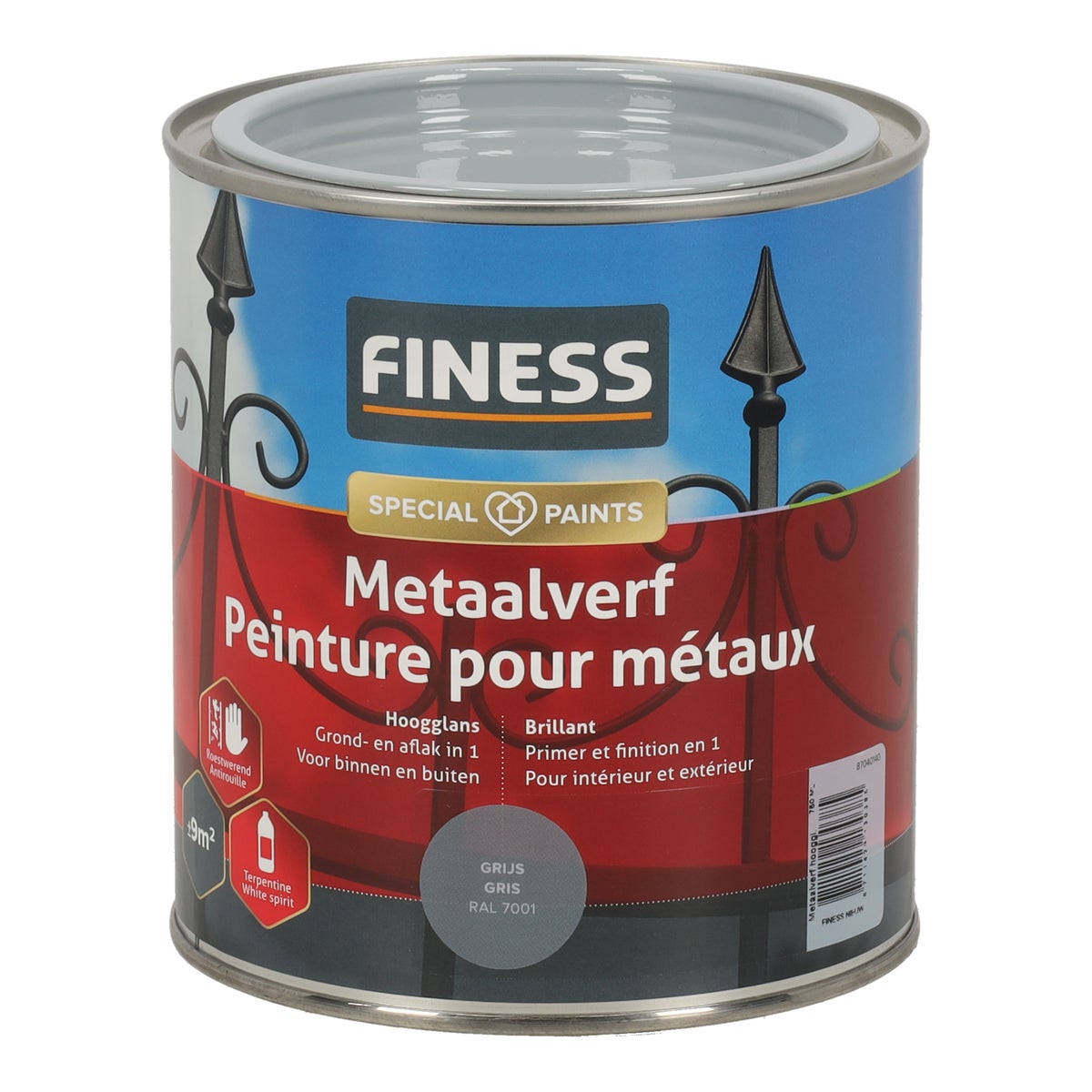 Metaalverf hoogglans grijs 750 ml Finess Metaalverf hoogglans grijs 750 ml Finess