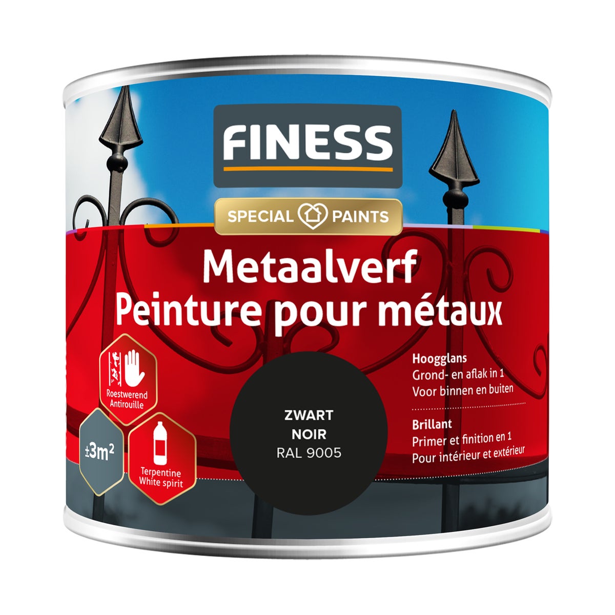Metaalverf hoogglans zwart 9005 250 Finess Metaalverf hoogglans zwart 9005 250 Finess