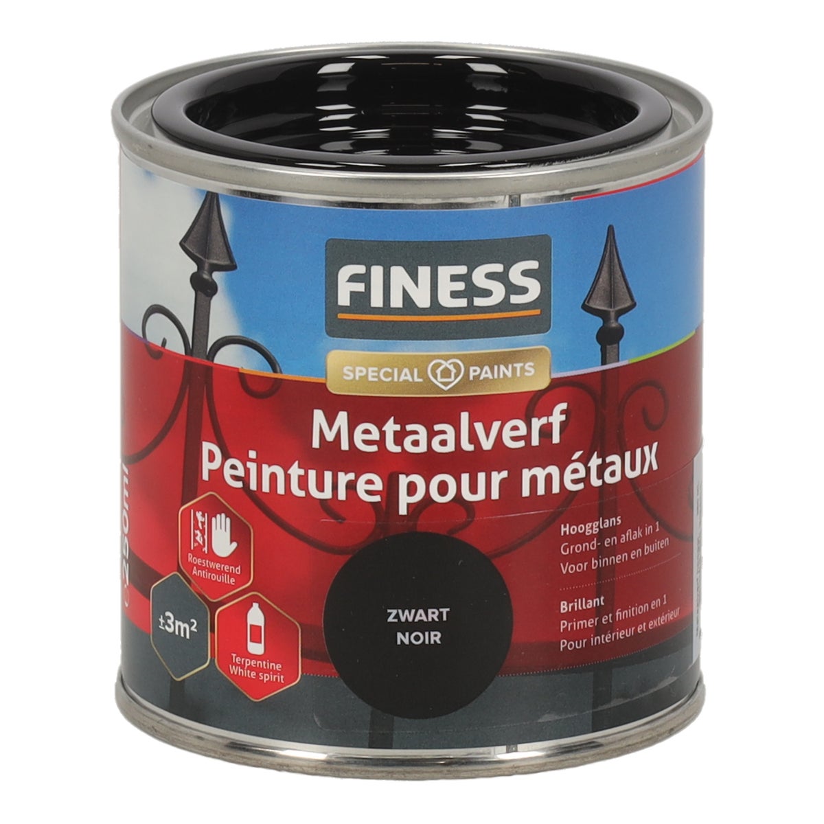 Metaalverf hoogglans zwart 9005 250 Finess Metaalverf hoogglans zwart 9005 250 Finess