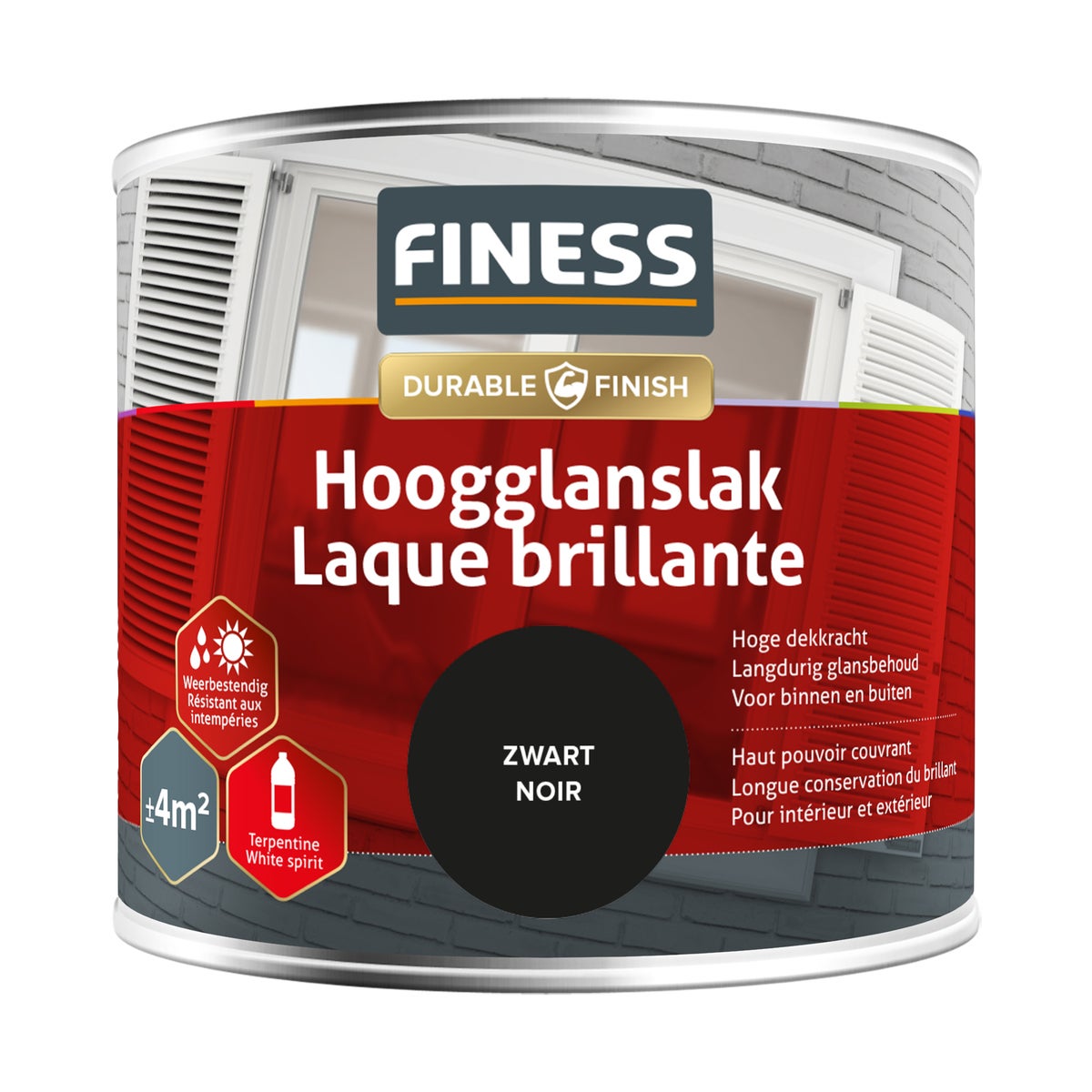 Hoogglans zwart 1428 250 ml Finess Hoogglans zwart 1428 250 ml Finess