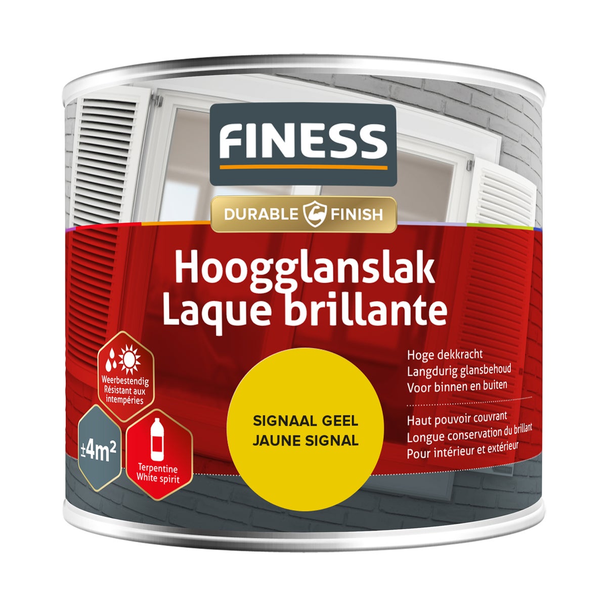 Hoogglans signaal geel 1423 250ml Finess Hoogglans signaal geel 1423 250ml Finess