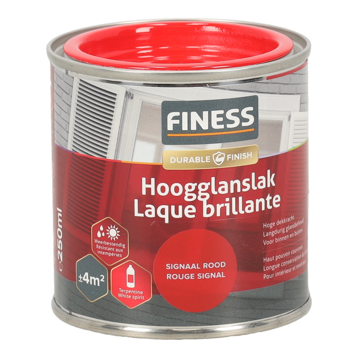 Hoogglans signaal rood 1431 250 ml Finess Hoogglans signaal rood 1431 250 ml Finess