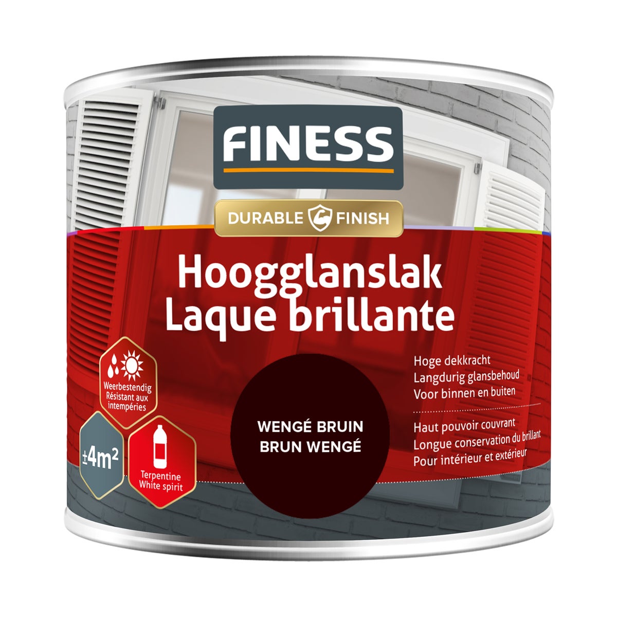 Hoogglans wengé bruin 1449 250 ml Finess Hoogglans wengé bruin 1449 250 ml Finess