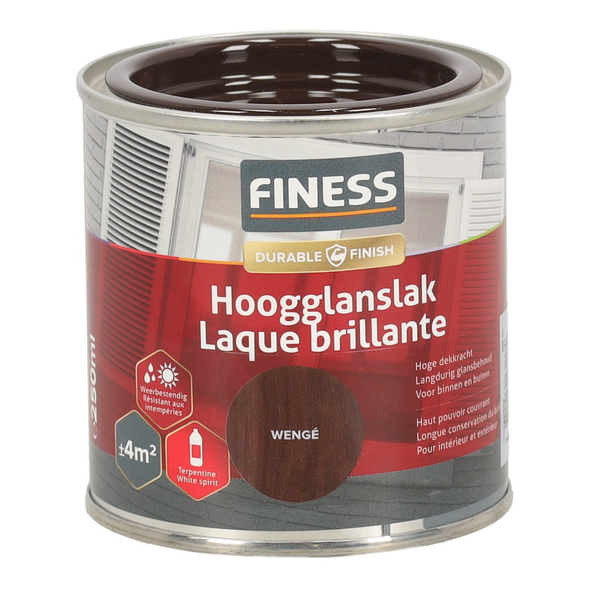 Hoogglans wengé bruin 1449 250 ml Finess Hoogglans wengé bruin 1449 250 ml Finess