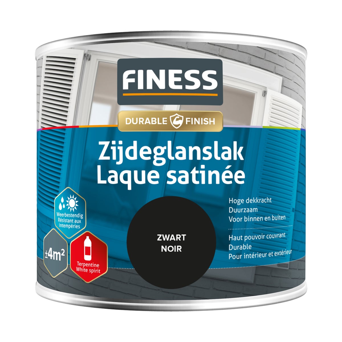 Zijdeglans zwart 1428 250 ml Finess Zijdeglans zwart 1428 250 ml Finess