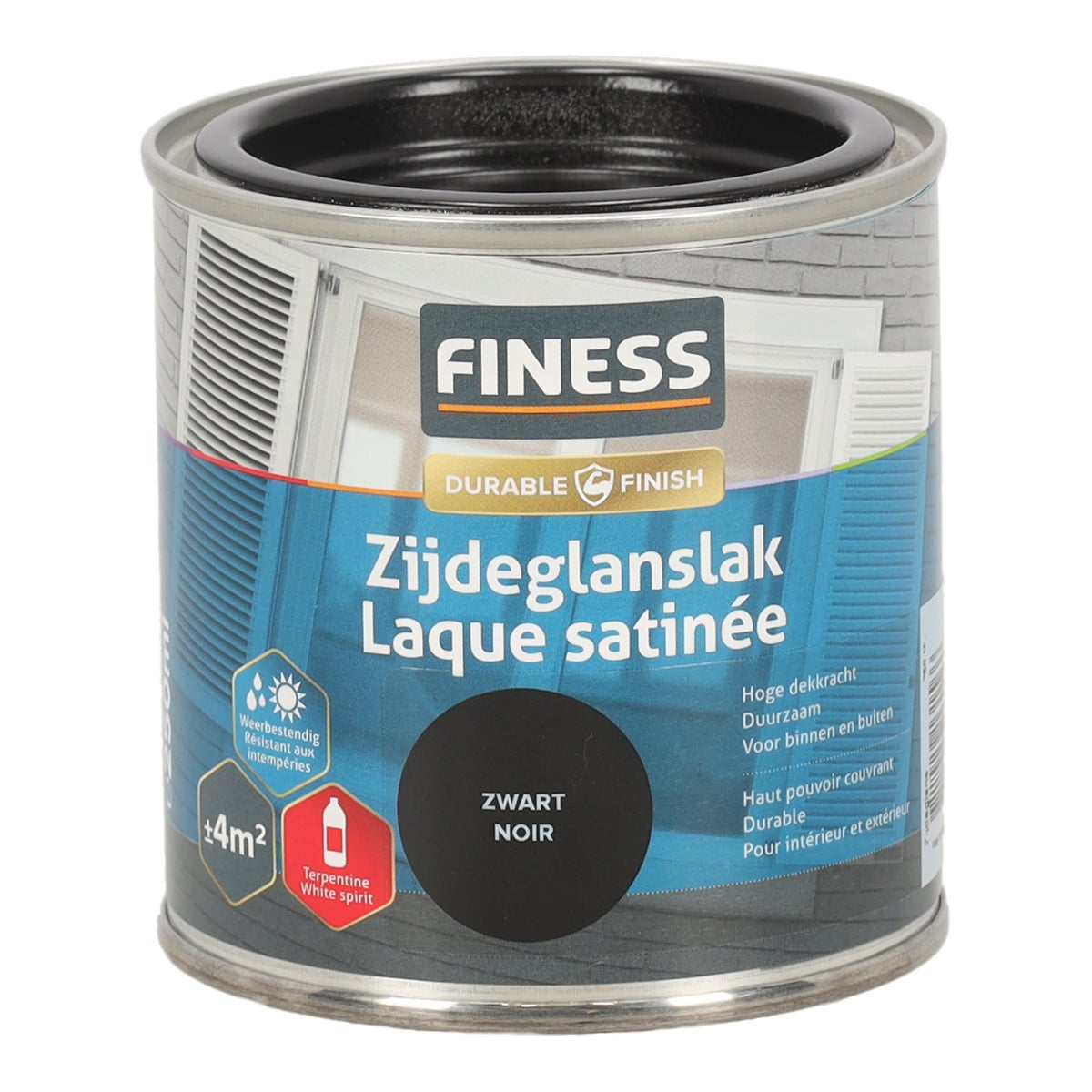Zijdeglans zwart 1428 250 ml Finess Zijdeglans zwart 1428 250 ml Finess