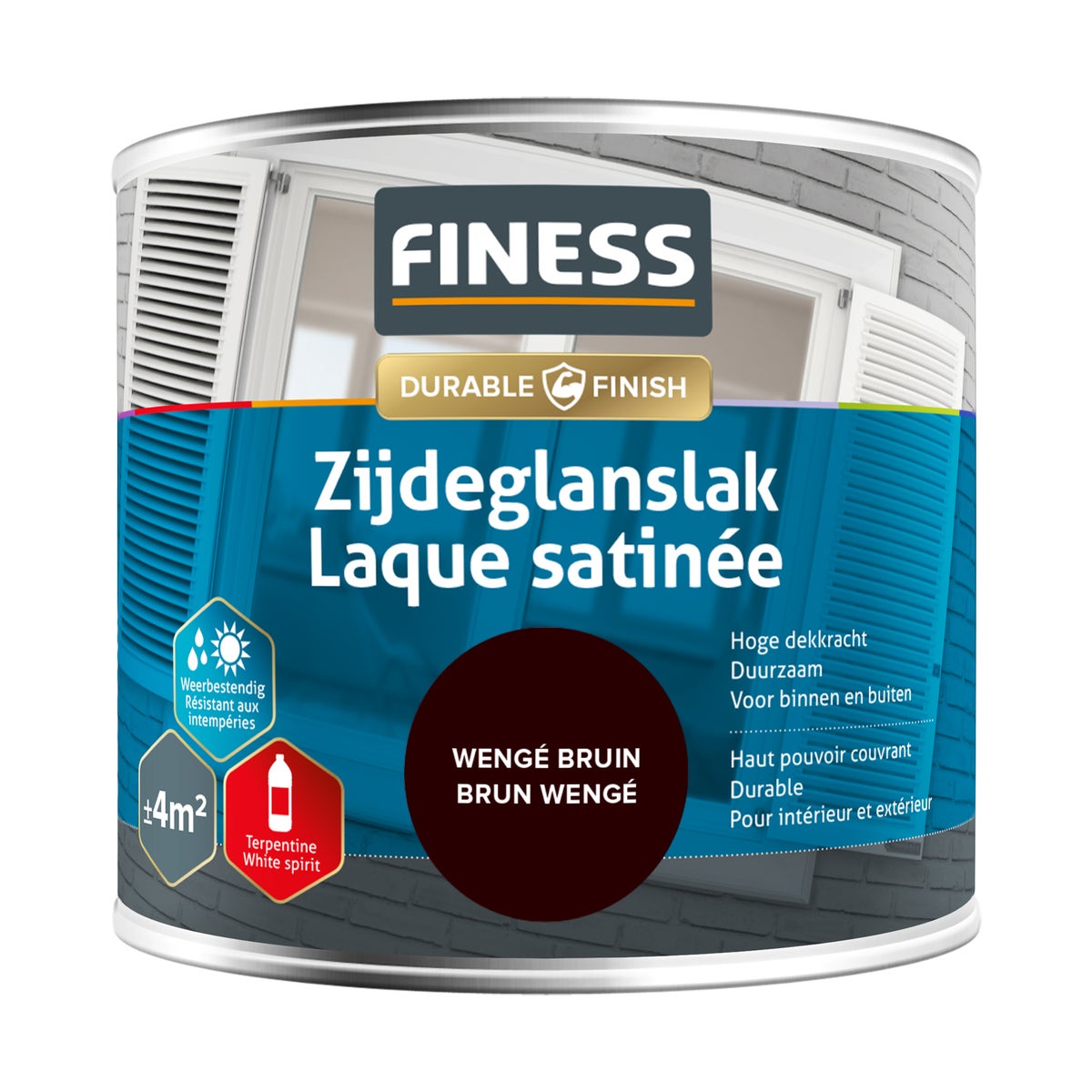 Zijdeglans wengé bruin 1449 250 ml Finess Zijdeglans wengé bruin 1449 250 ml Finess
