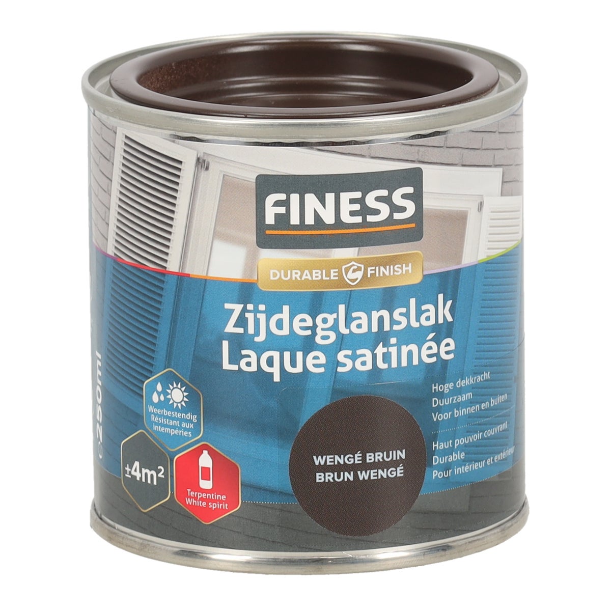 Zijdeglans wengé bruin 1449 250 ml Finess Zijdeglans wengé bruin 1449 250 ml Finess