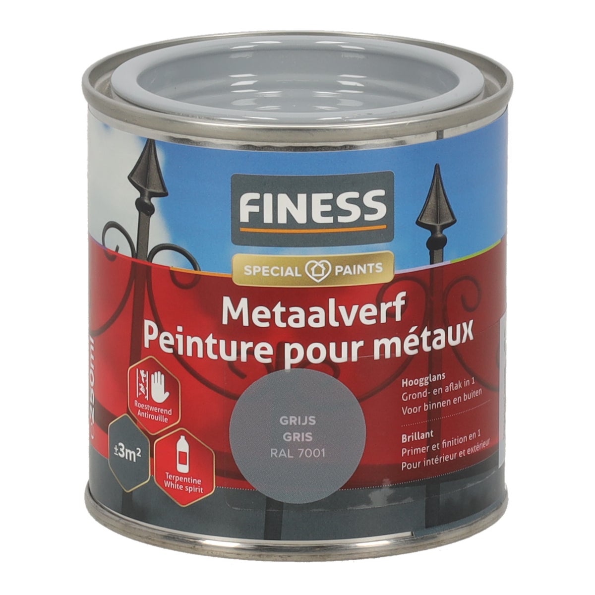 Metaalverf hoogglans grijs 7001 250 Finess Metaalverf hoogglans grijs 7001 250 Finess