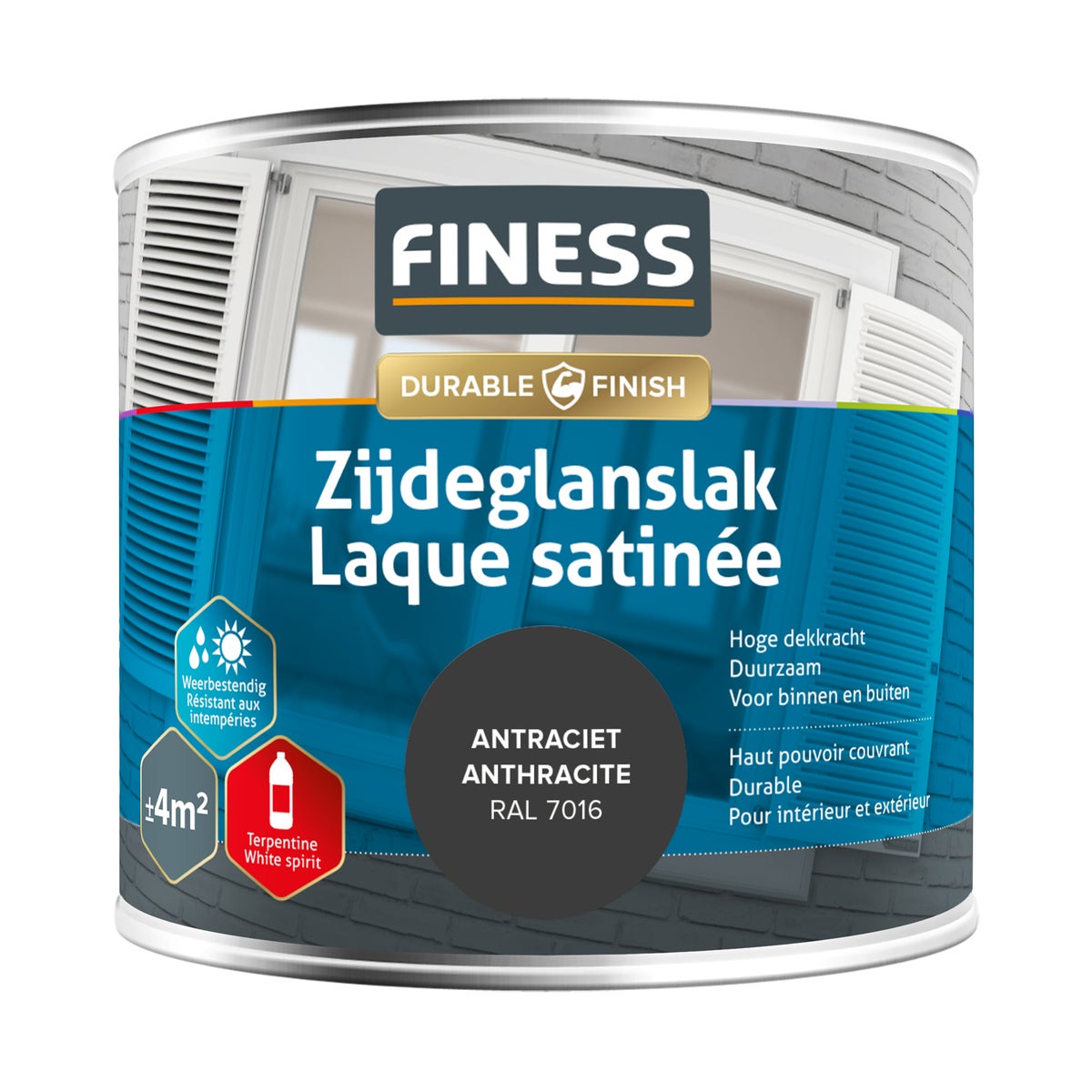 Zijdeglans antraciet 14203 250ml Finess Zijdeglans antraciet 14203 250ml Finess
