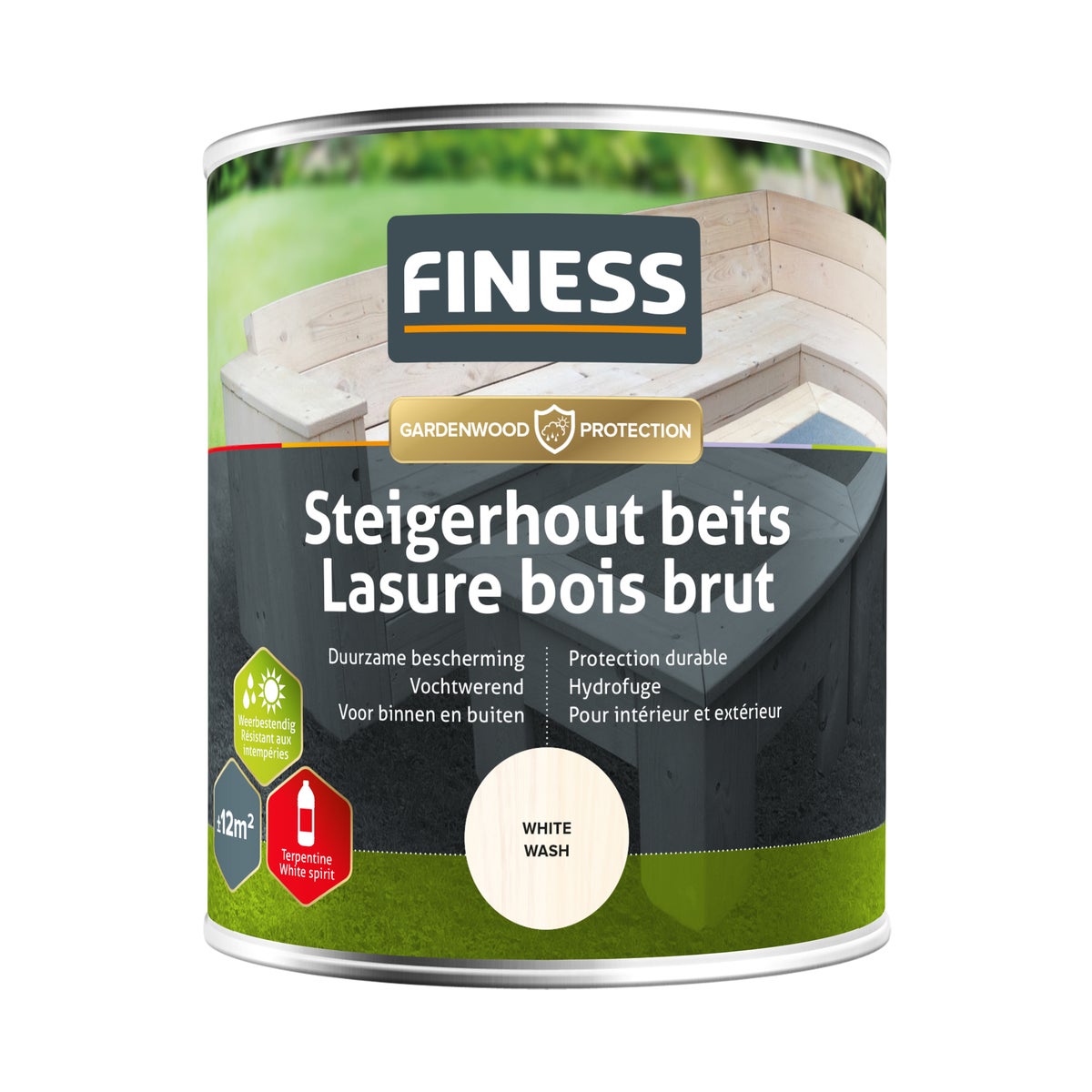 Steigerhoutbeits whitewash 750ml Finess Steigerhoutbeits whitewash 750ml Finess