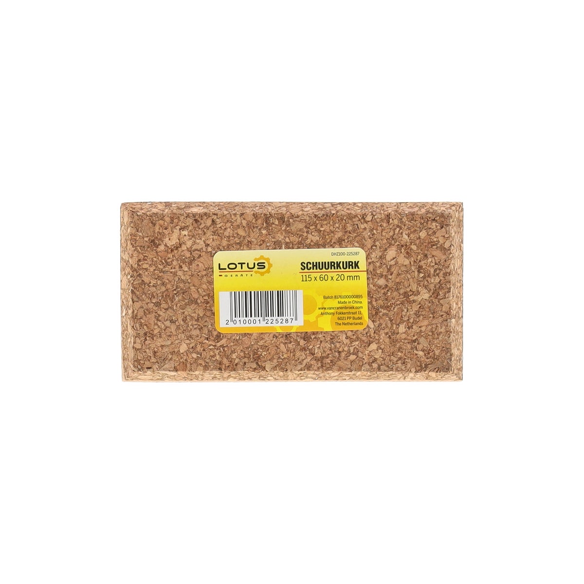 Schuurkurk 115 x 60 x 20 mm Lotus Schuurkurk 115 x 60 x 20 mm Lotus
