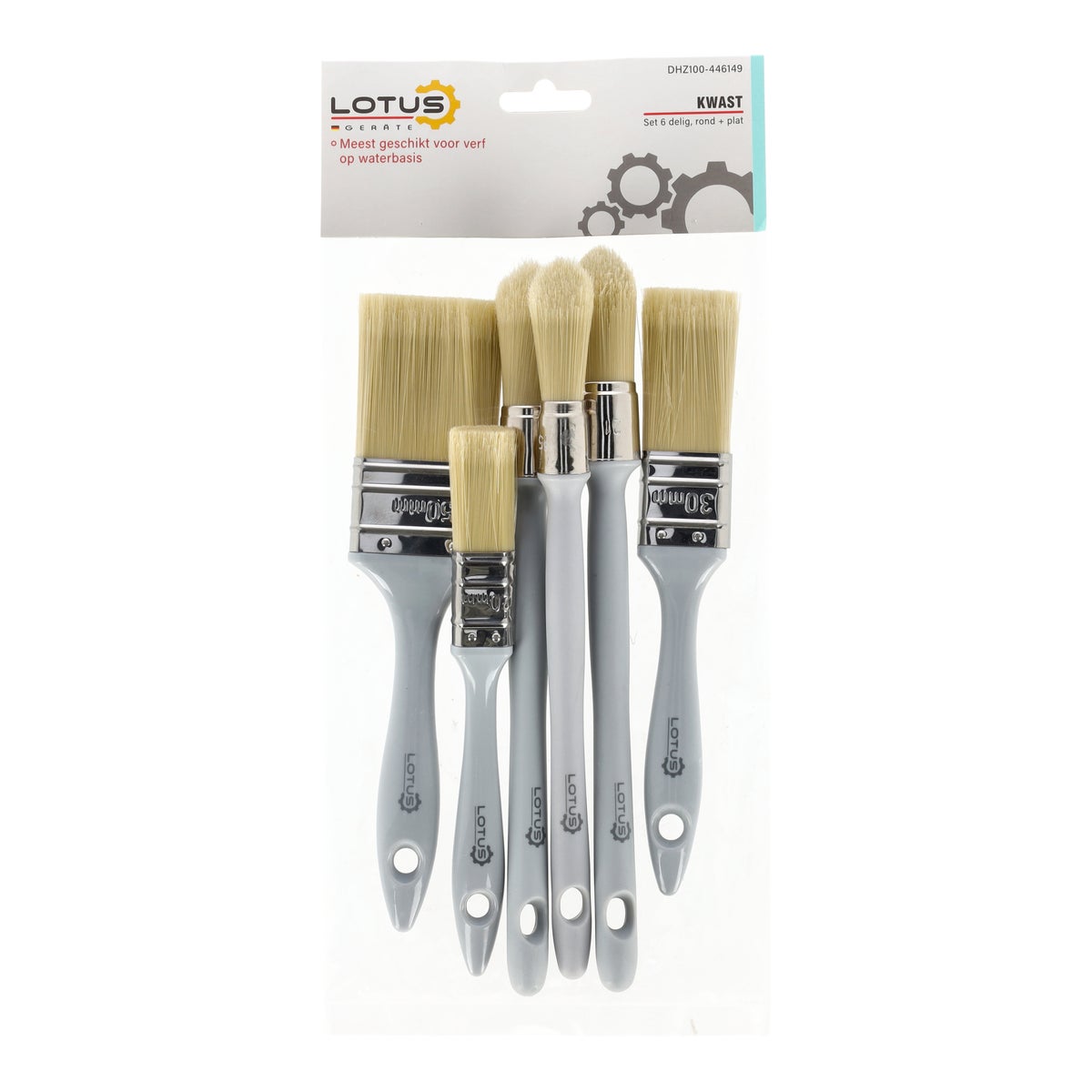 Kwast rond en plat 6-delige set waterbasis Lotus Kwast rond en plat 6-delige set waterbasis Lotus