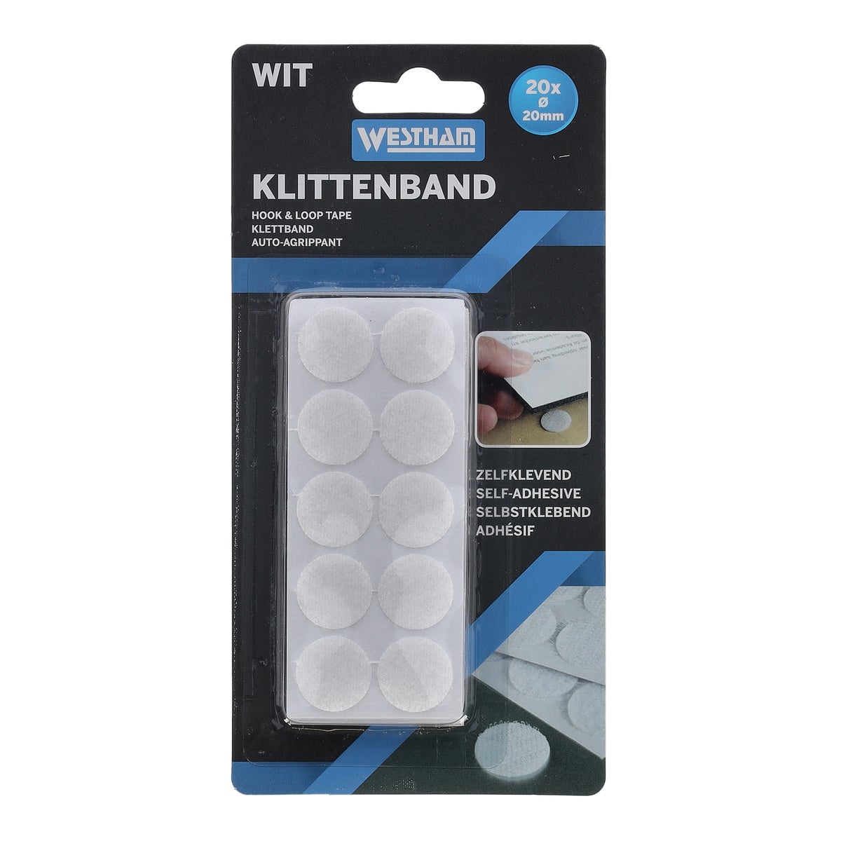Klittenband plak rondjes 20 stuks wit Klittenband plak rondjes 20 stuks wit