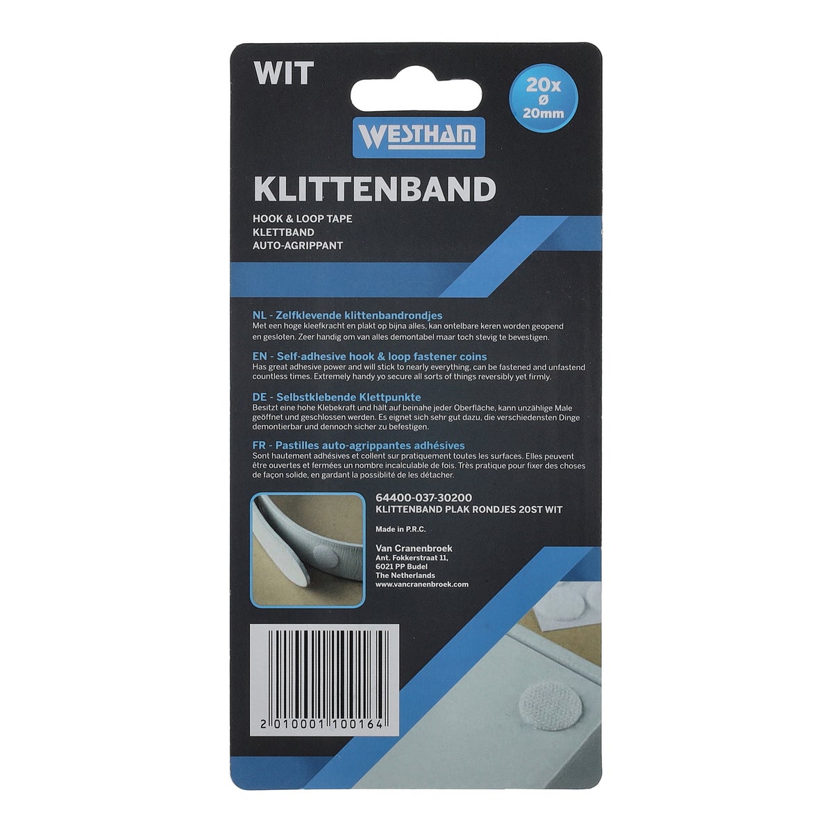 Klittenband plak rondjes 20 stuks wit Klittenband plak rondjes 20 stuks wit