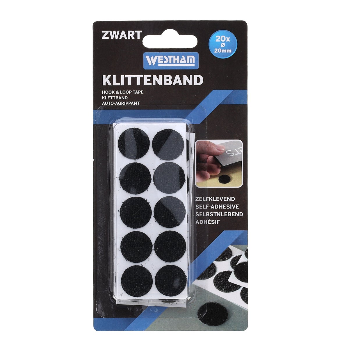 Klittenband plak rondjes 20 stuks zwart Klittenband plak rondjes 20 stuks zwart