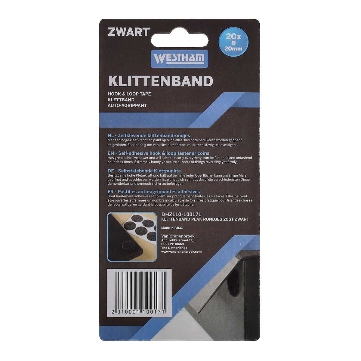 Klittenband plak rondjes 20 stuks zwart Klittenband plak rondjes 20 stuks zwart