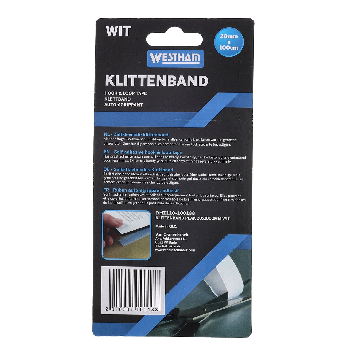 Klittenband plak 20 x 1000 mm wit Klittenband plak 20 x 1000 mm wit