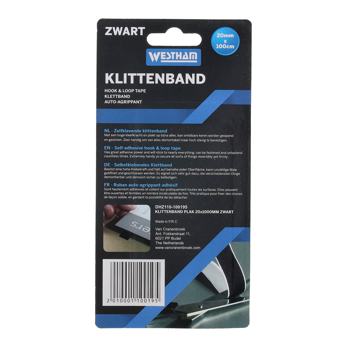 Klittenband plak 20 x 1000 mm zwart Klittenband plak 20 x 1000 mm zwart