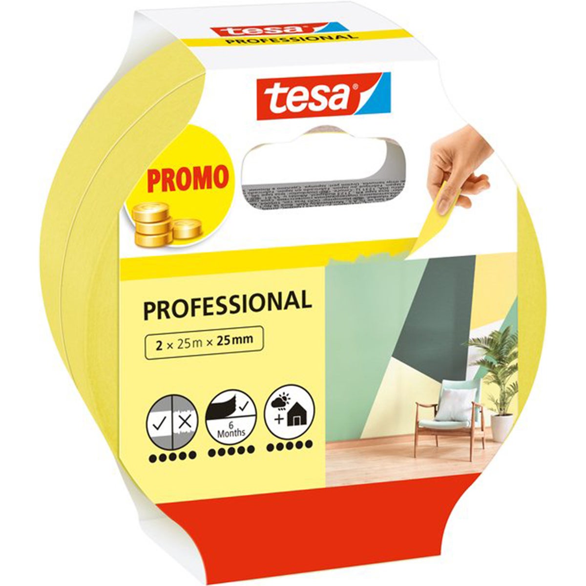 Afplakband indoor 25mmx25M 2st Afplakband indoor 25mmx25M 2st