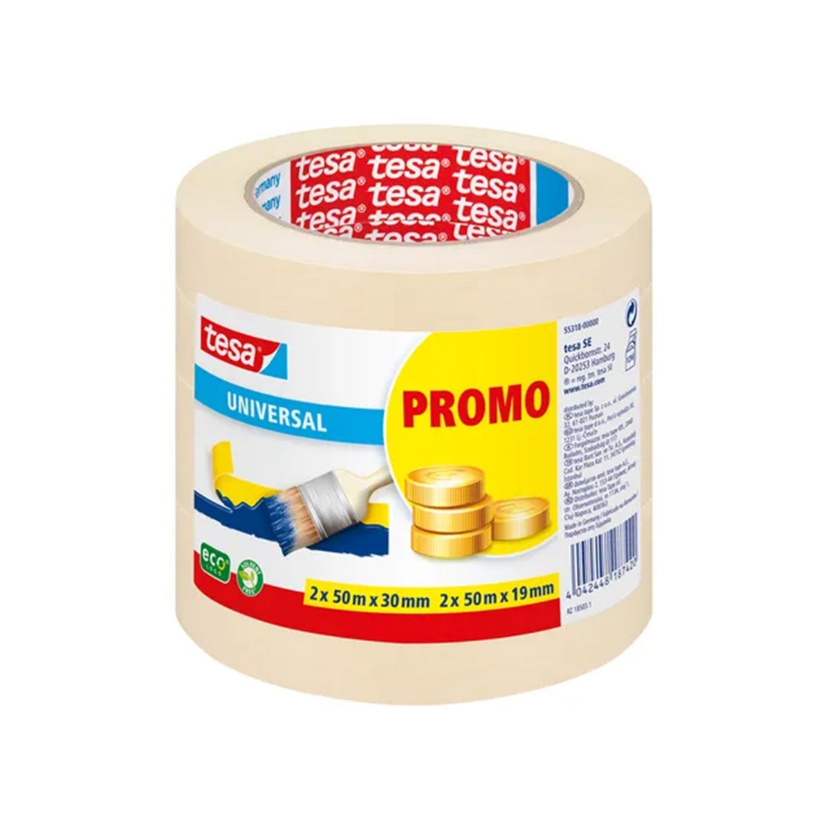 Afplakband uni 19mmx50M+30mmx50M Afplakband uni 19mmx50M+30mmx50M