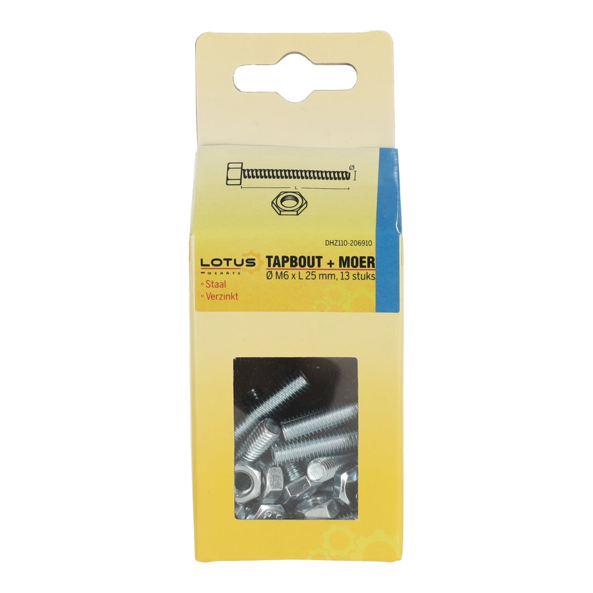 Tapbout met moer M6 x 25 mm 13 stuks Lotus Tapbout met moer M6 x 25 mm 13 stuks Lotus