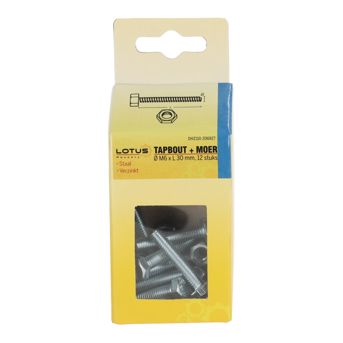 Tapbout met moer M6 x 30 mm 12 stuks Lotus Tapbout met moer M6 x 30 mm 12 stuks Lotus