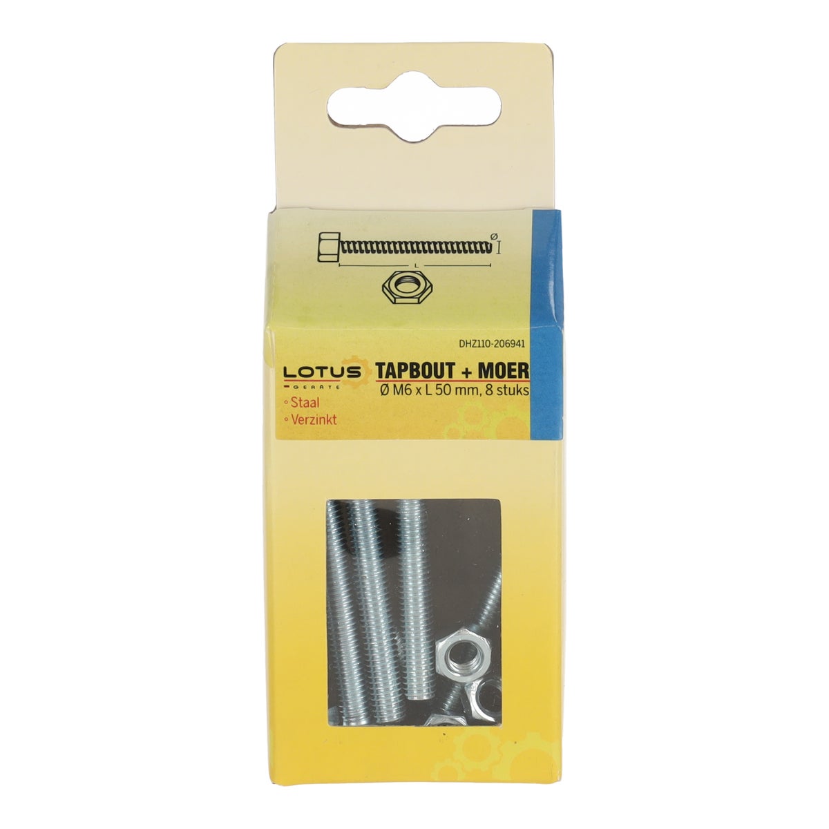 Tapbout met moer M6 x 50 mm 8 stuks Lotus Tapbout met moer M6 x 50 mm 8 stuks Lotus