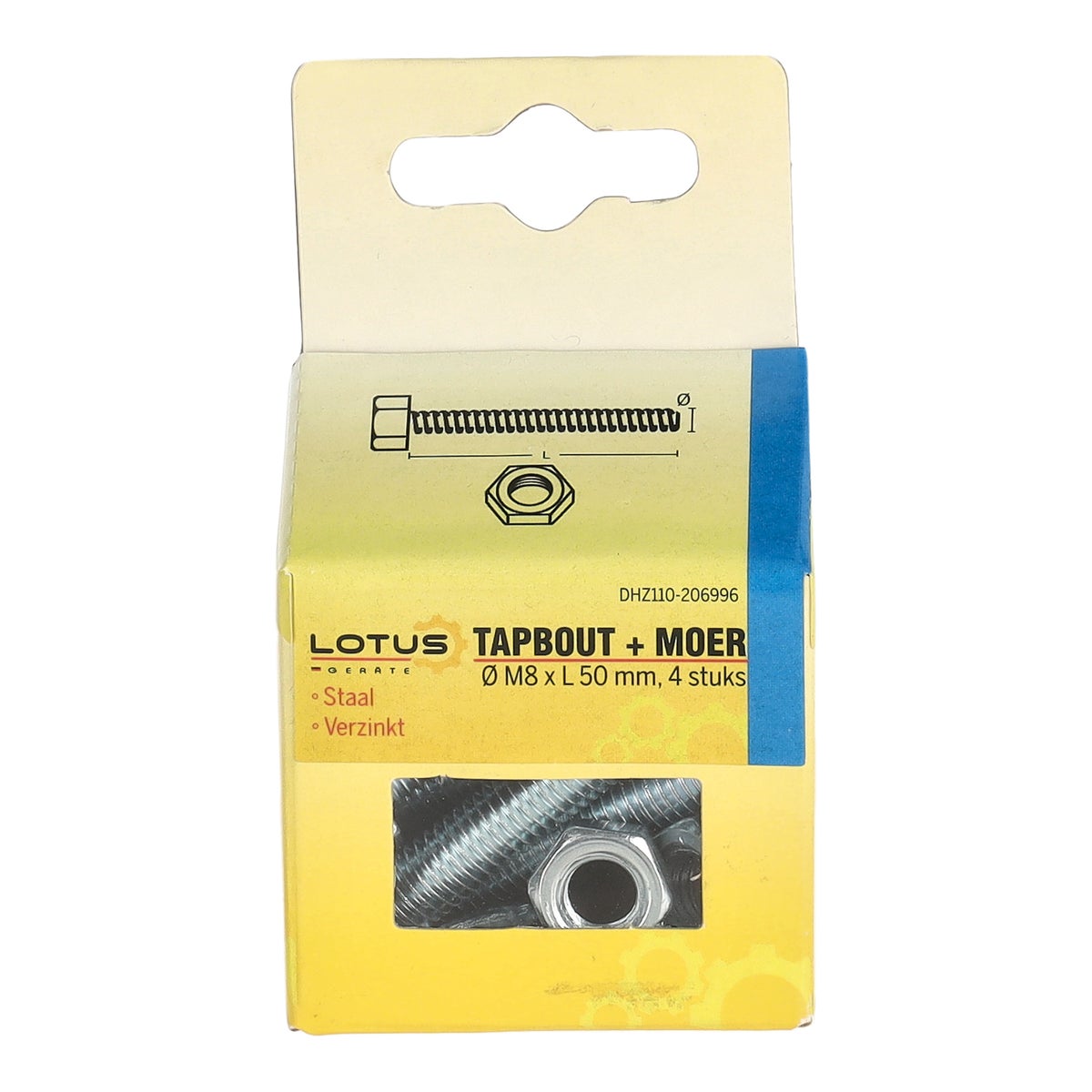 Tapbout met moer M8 x 50 mm 4 stuks Lotus Tapbout met moer M8 x 50 mm 4 stuks Lotus
