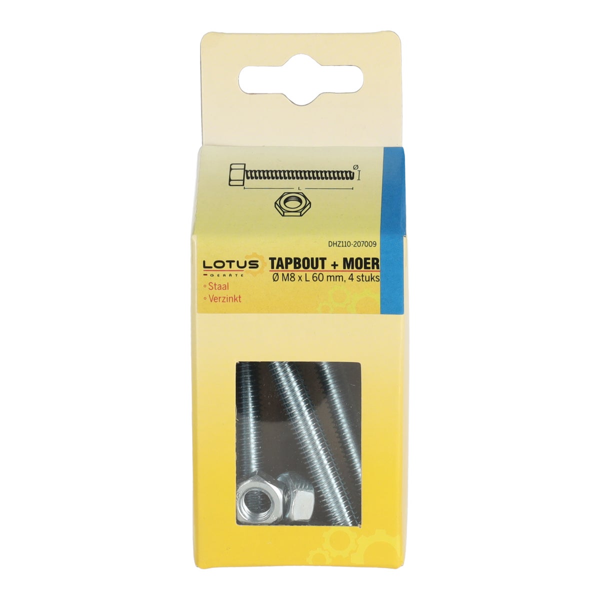 Tapbout met moer M8 x 60 mm 4 stuks Lotus Tapbout met moer M8 x 60 mm 4 stuks Lotus