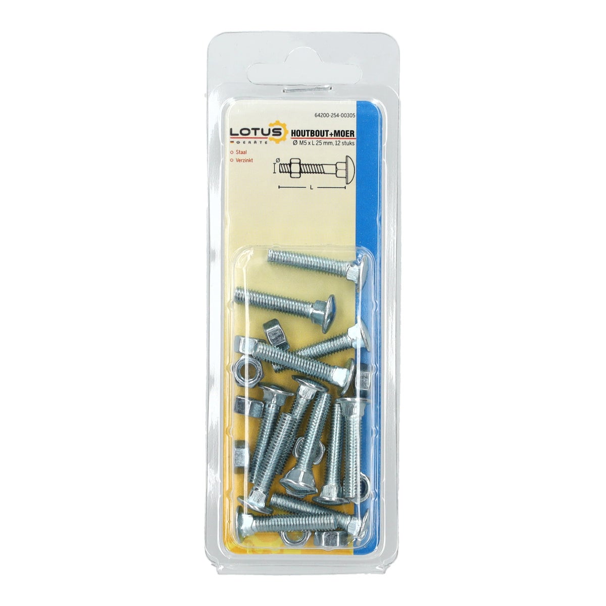 Houtbout en moer verzinkt M5 x 25 mm 12 stuks Lotus Houtbout en moer verzinkt M5 x 25 mm 12 stuks Lotus