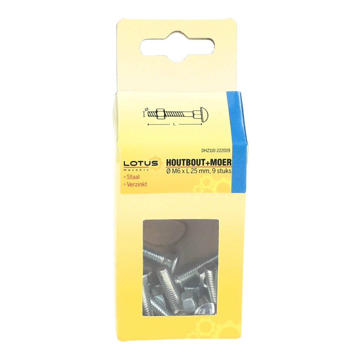 Houtbout en moer verzinkt M6 x 25 mm 9 stuks Lotus Houtbout en moer verzinkt M6 x 25 mm 9 stuks Lotus
