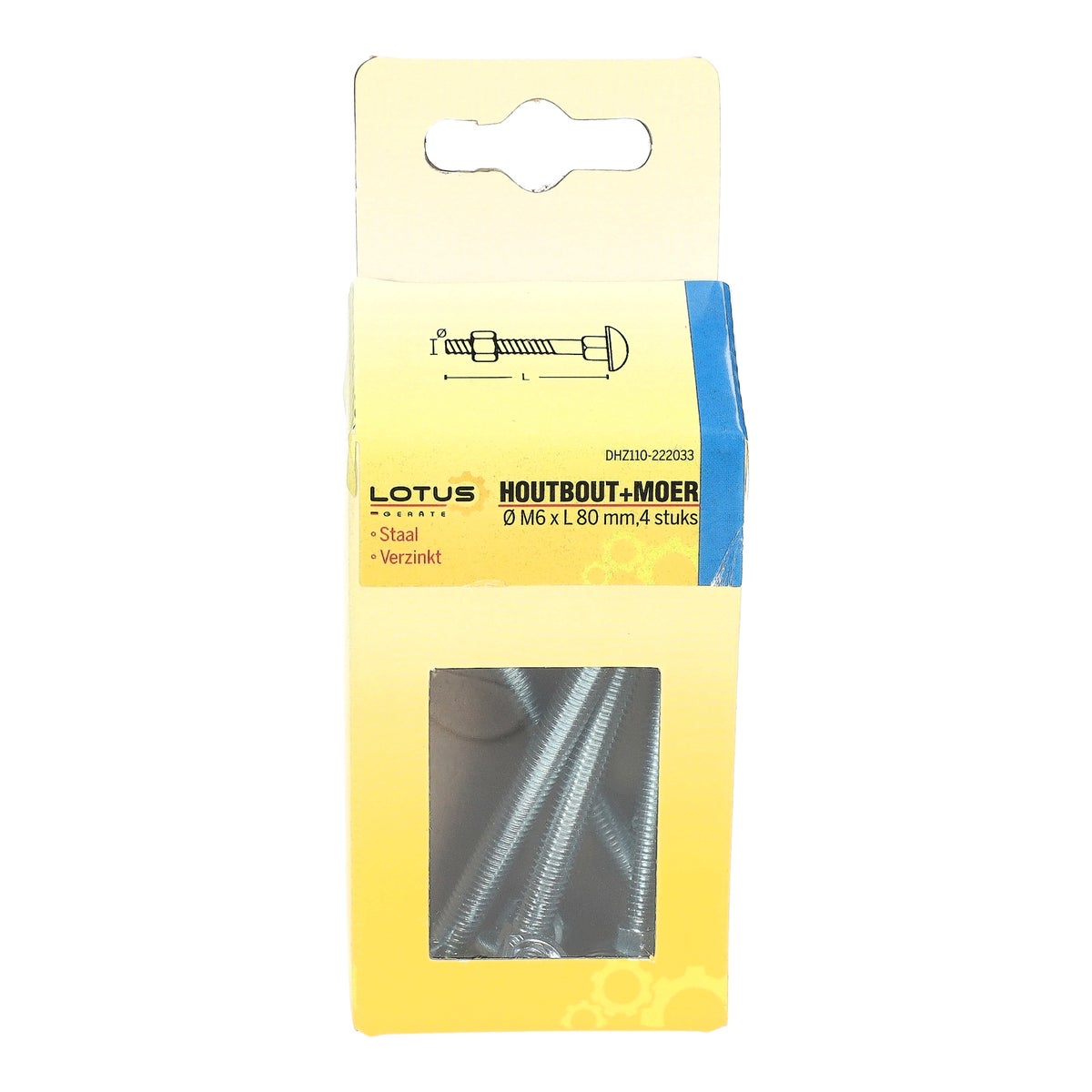 Houtbout en moer verzinkt M6 x 80 mm 4 stuks Lotus Houtbout en moer verzinkt M6 x 80 mm 4 stuks Lotus