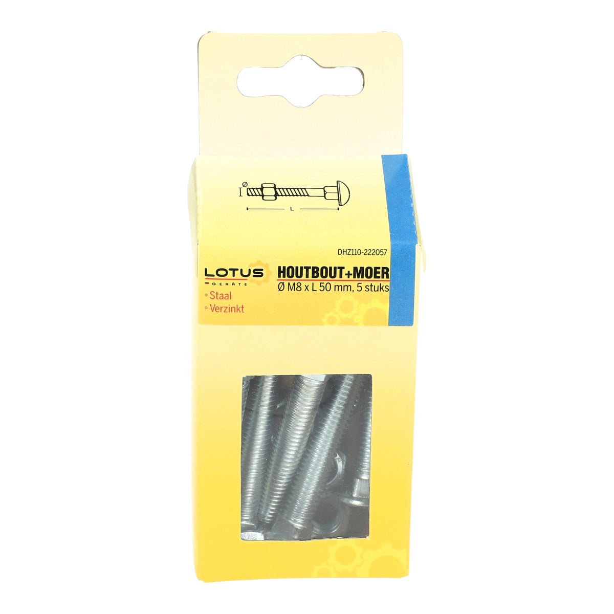 Houtbout en moer verzinkt M8 x 50 mm 5 stuks Lotus Houtbout en moer verzinkt M8 x 50 mm 5 stuks Lotus