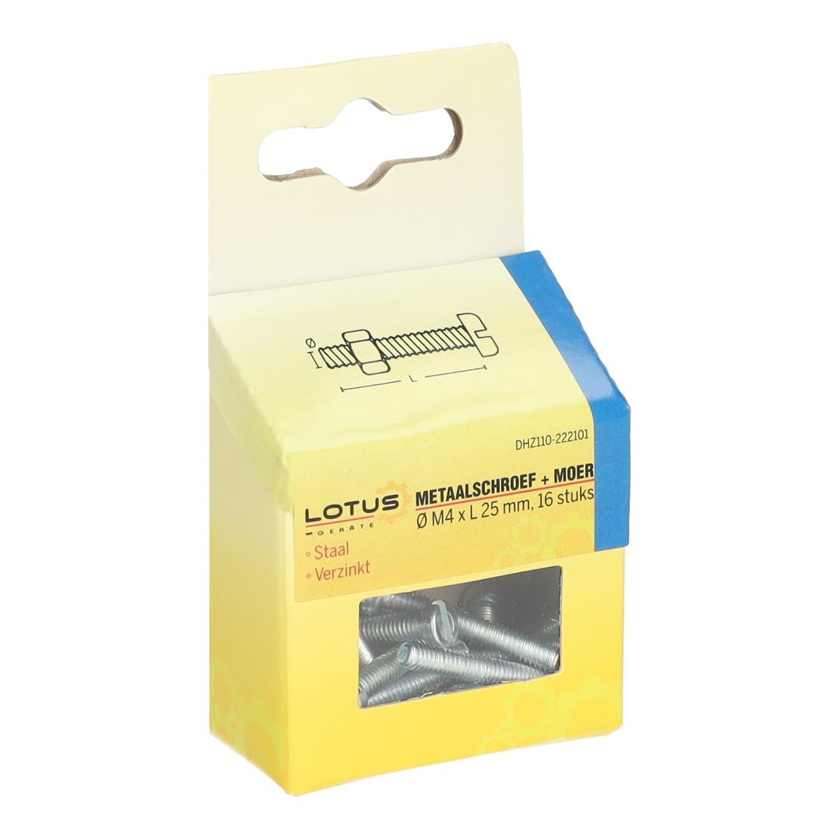 Metaalschroef met moer M4 x 25 mm 16 stuks Lotus Metaalschroef met moer M4 x 25 mm 16 stuks Lotus