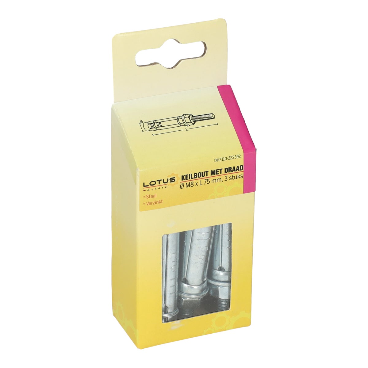 Keilbout draad verzinkt M8 x 75 mm 3 stuks Lotus Keilbout draad verzinkt M8 x 75 mm 3 stuks Lotus