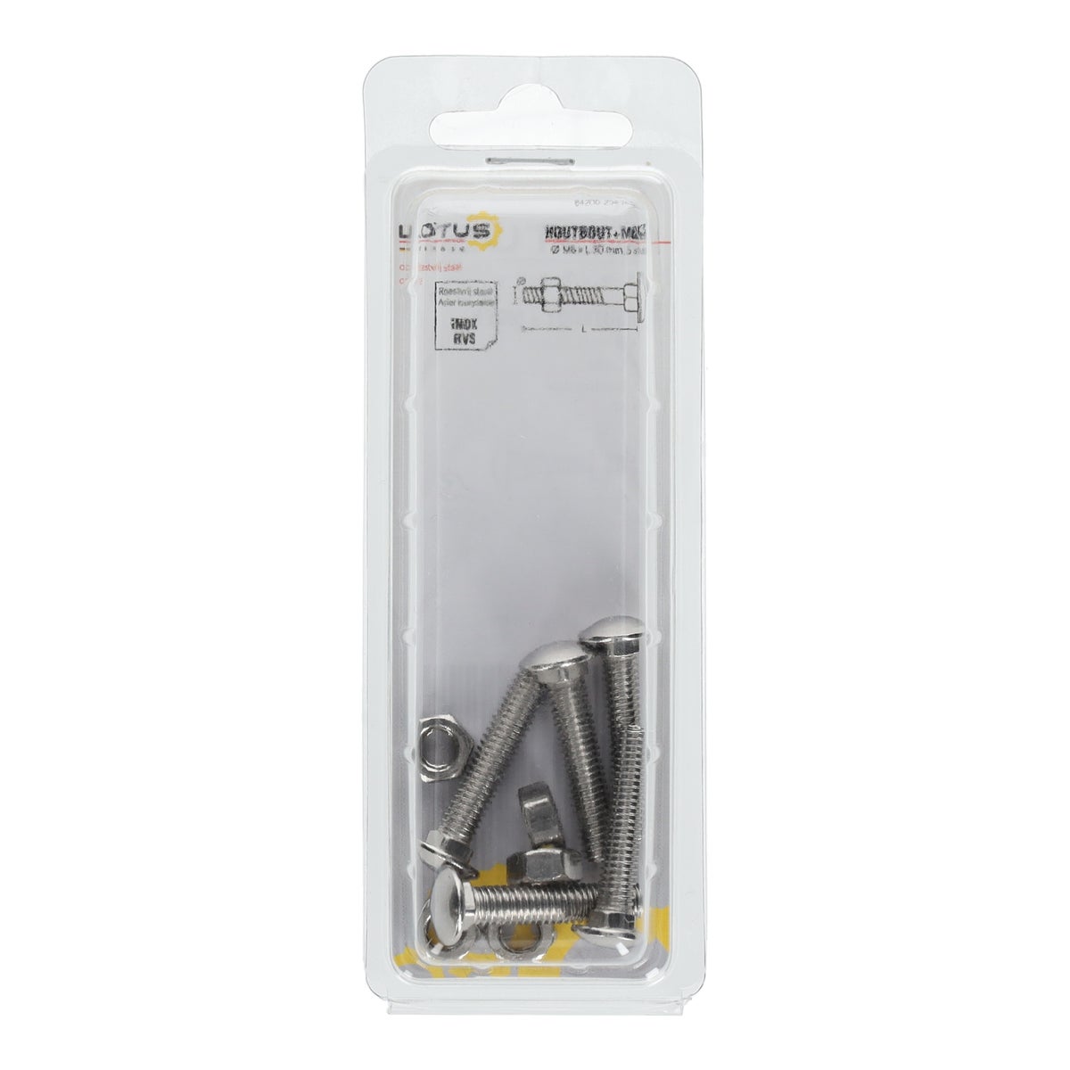 Houtbout en moer RVS M6 x 30 mm 5 stuks Lotus Houtbout en moer RVS M6 x 30 mm 5 stuks Lotus