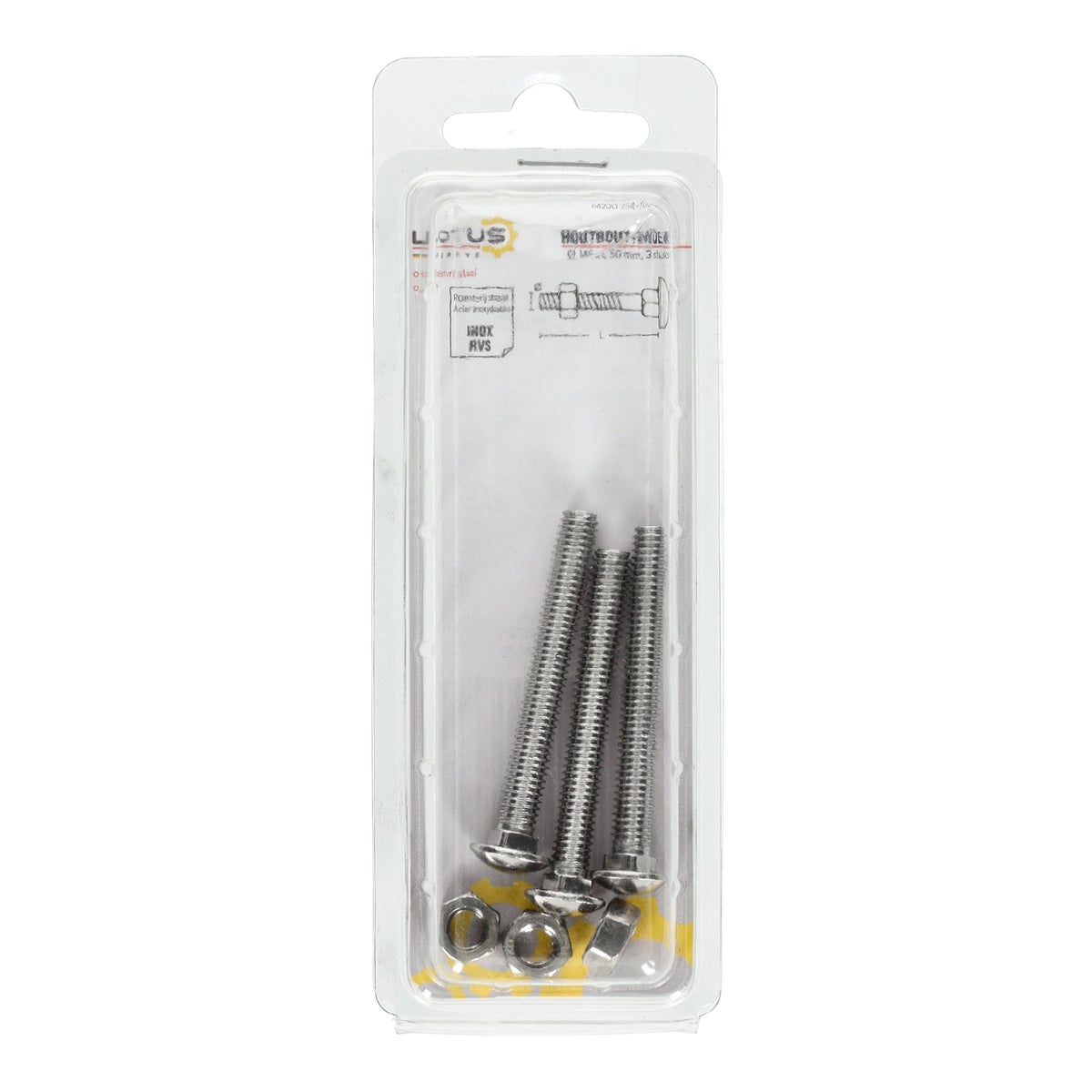 Houtbout en moer RVS M6 x 50 mm 3 stuks Lotus Houtbout en moer RVS M6 x 50 mm 3 stuks Lotus