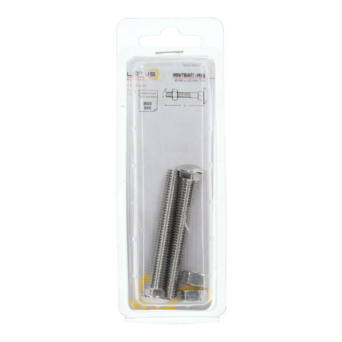 Houtbout en moer RVS M8 x 60 mm 3 stuks Lotus Houtbout en moer RVS M8 x 60 mm 3 stuks Lotus