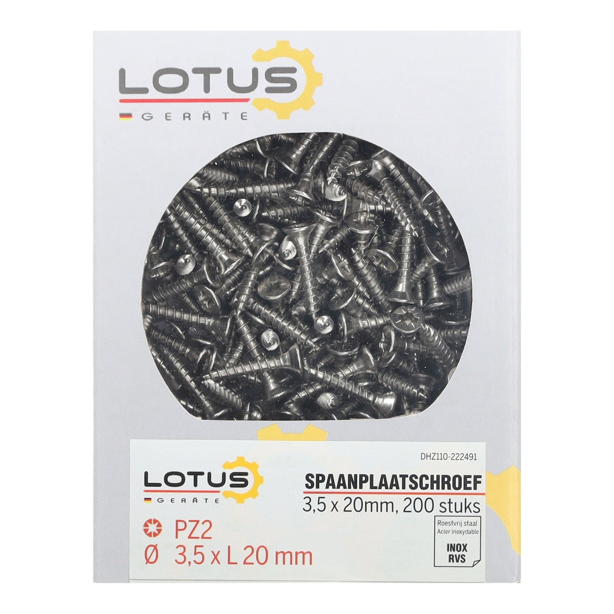 Spaanplaatschroef RVS 3,5 x 20 mm 200 stuks Lotus Spaanplaatschroef RVS 3,5 x 20 mm 200 stuks Lotus