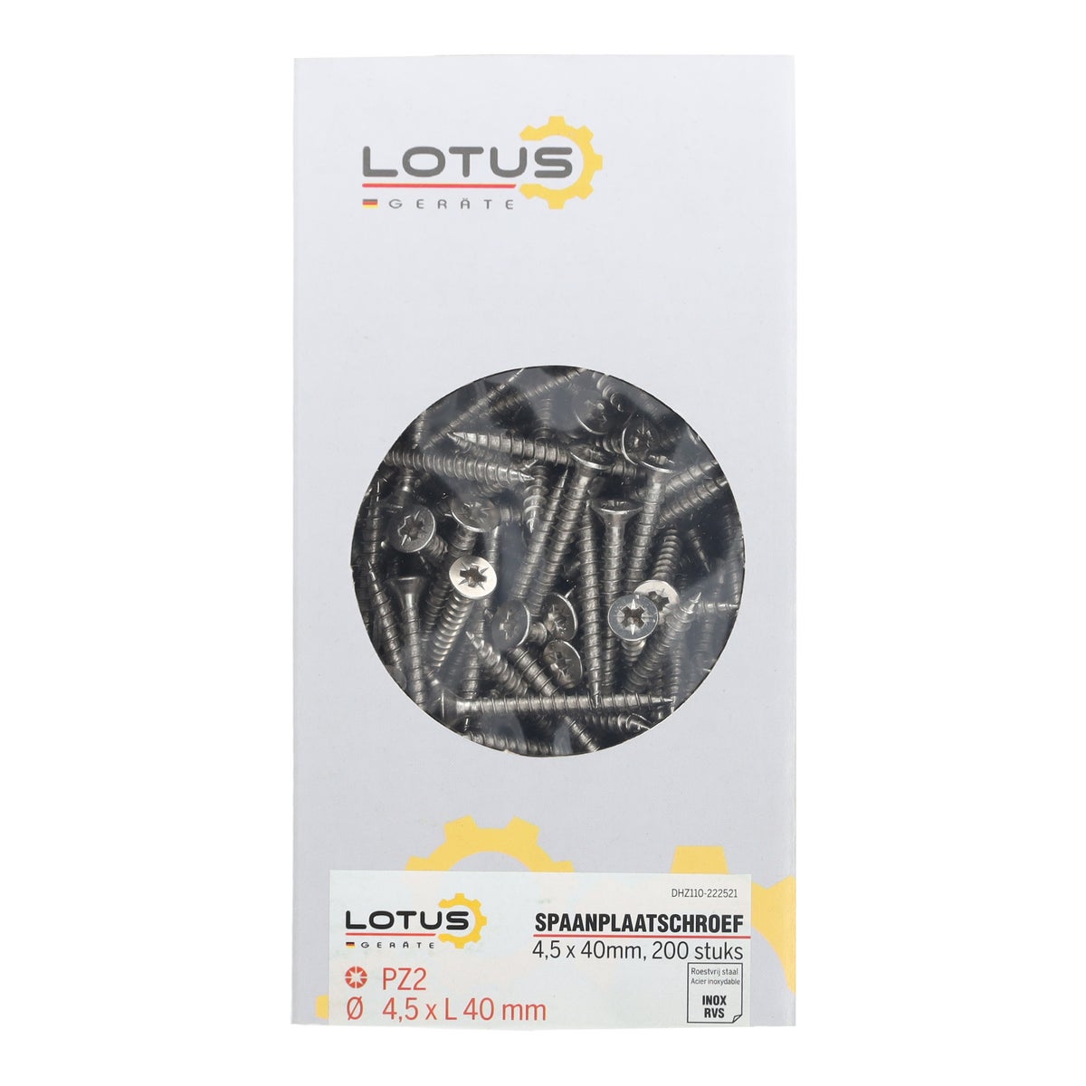 Spaanplaatschroef RVS 4,5 x 40 mm 200 stuks Lotus Spaanplaatschroef RVS 4,5 x 40 mm 200 stuks Lotus