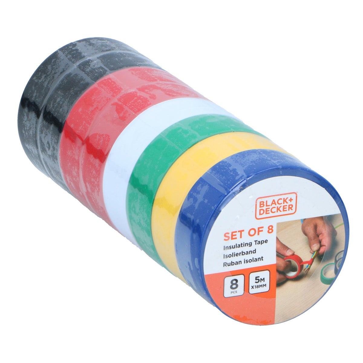 Tape isolatie 18mmx5m 8st assorti Black+Decker Tape isolatie 18mmx5m 8st assorti Black+Decker