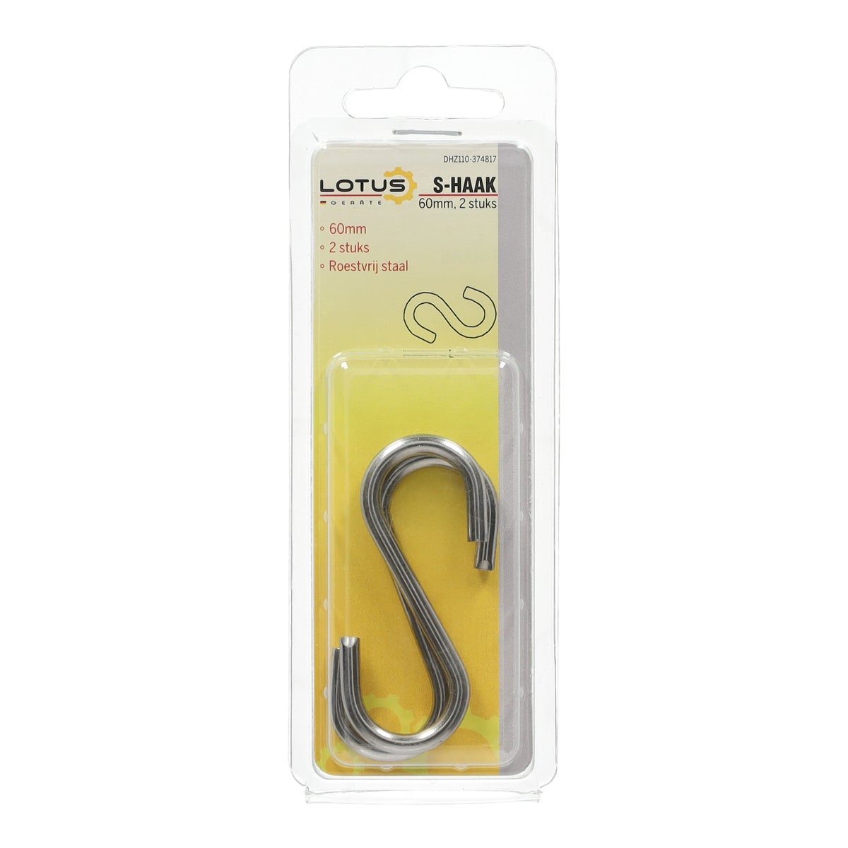 S-haak 60 mm RVS 2 stuks Lotus S-haak 60 mm RVS 2 stuks Lotus