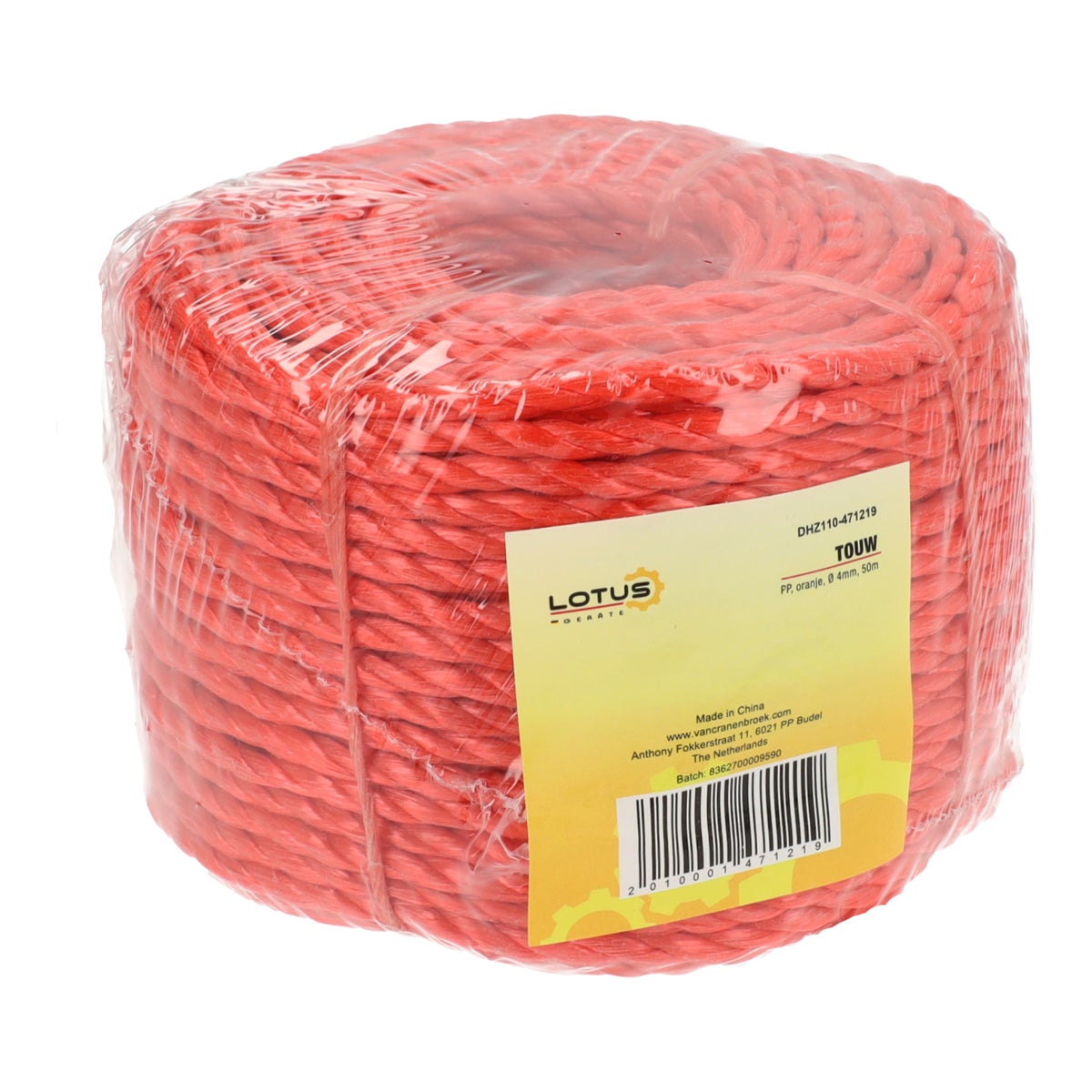 Touw oranje PP Ø4 mm x 50 m Lotus Touw oranje PP Ø4 mm x 50 m Lotus
