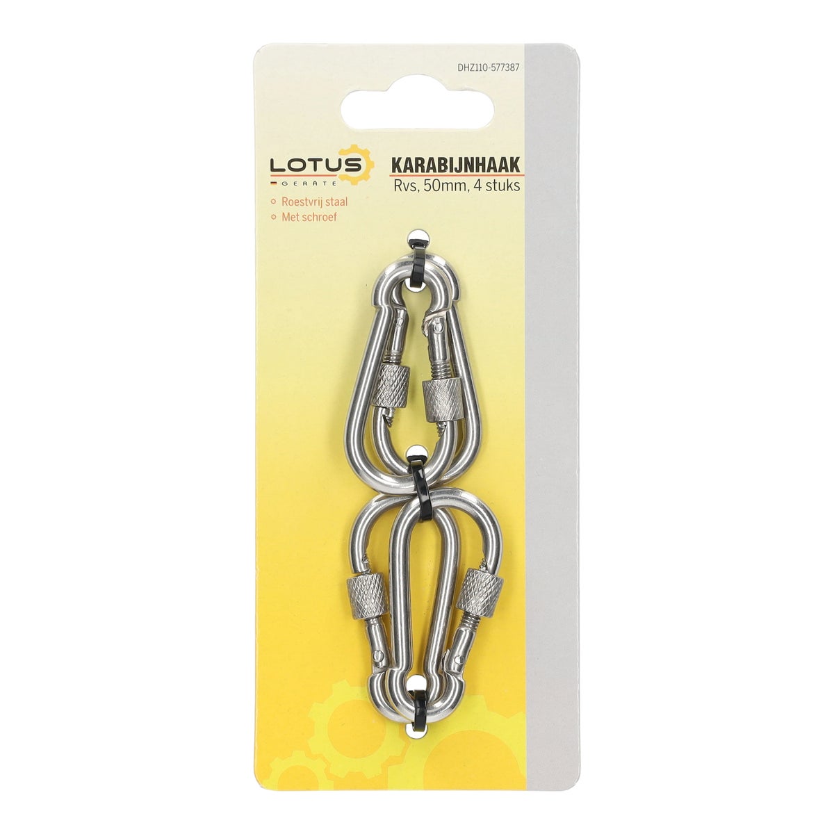 Karabijnhaak en schroef RVS 50 mm 4 stuks Karabijnhaak en schroef RVS 50 mm 4 stuks