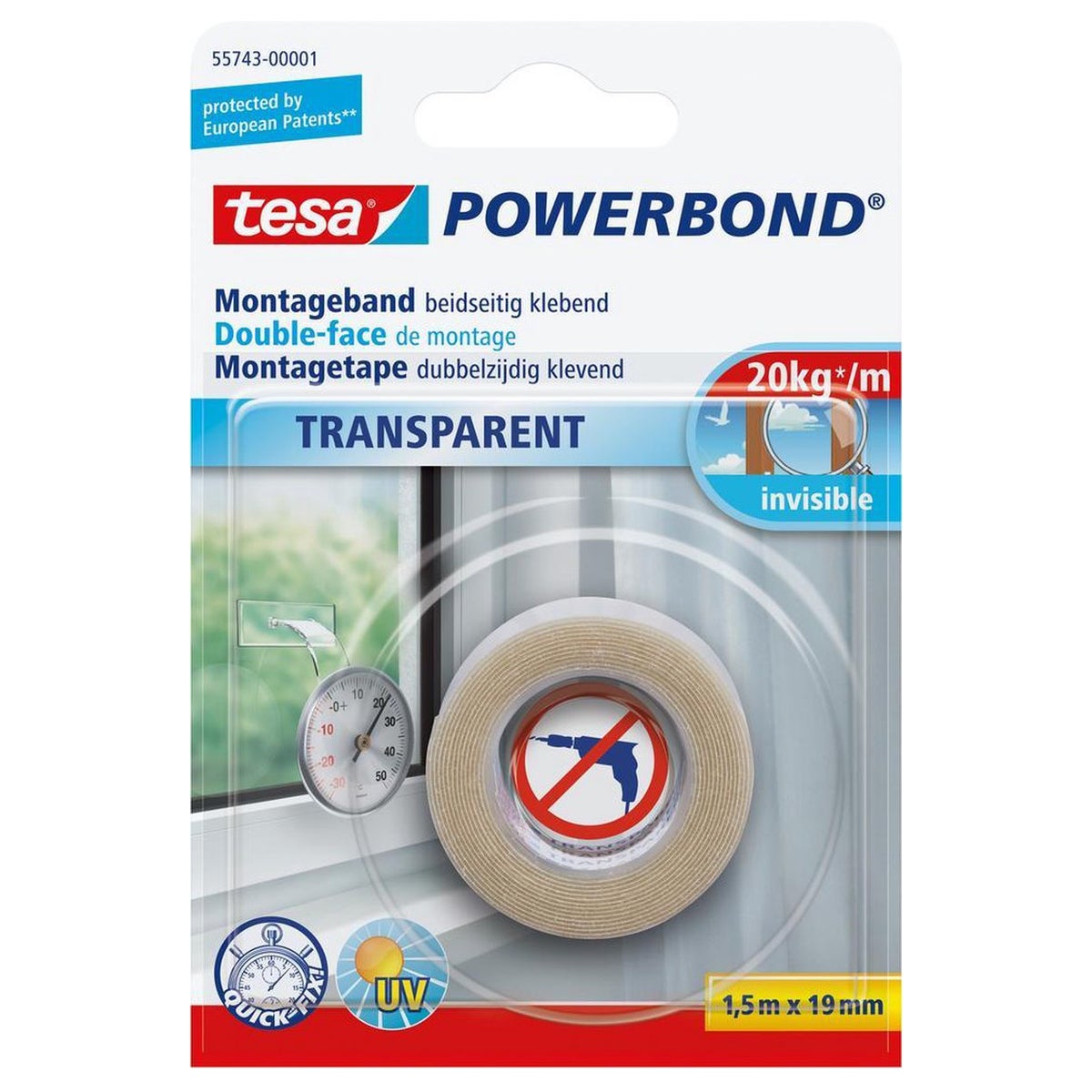 Transparante montage tape 19mmx1.5M Transparante montage tape 19mmx1.5M