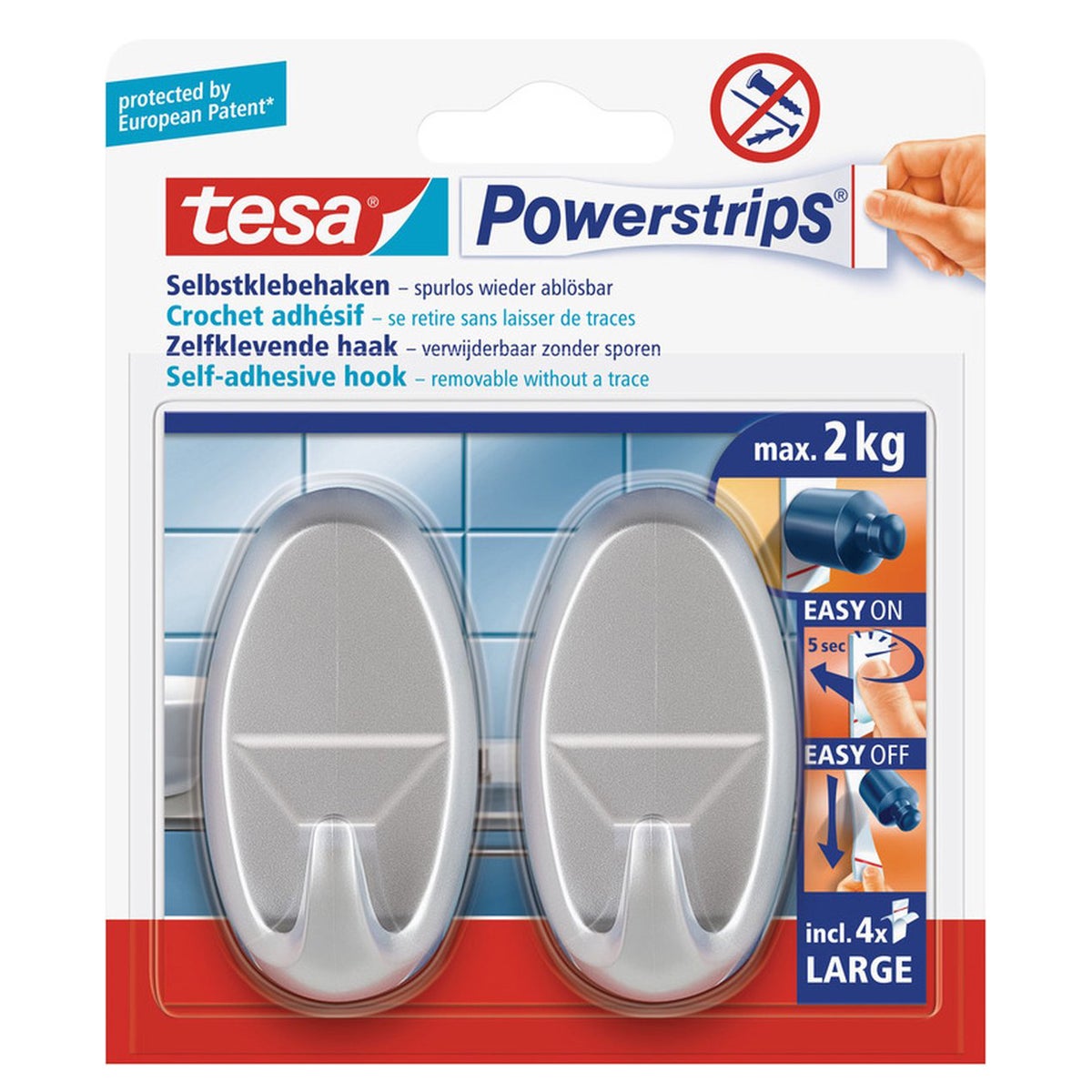 Powerstrips haak L ovaal chroom Powerstrips haak L ovaal chroom